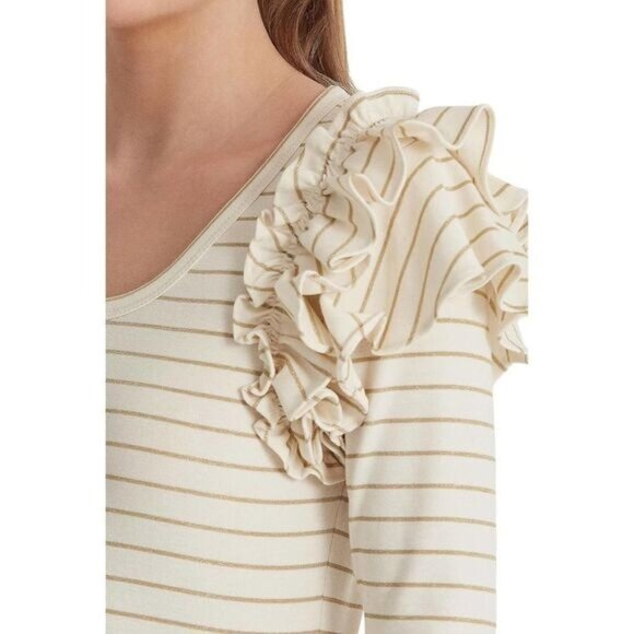 Metallic Striped Ruffle-Trim Knit Top LAUREN Ralph‎ Lauren XSP - Picture 5 of 11